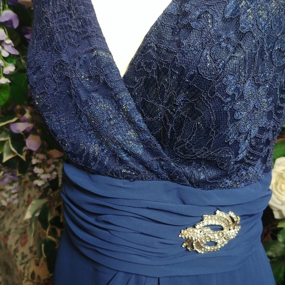 BLUE 2PC FORMAL DRESS WITH BOLERO JACKET SZ L - Picture 3 of 8